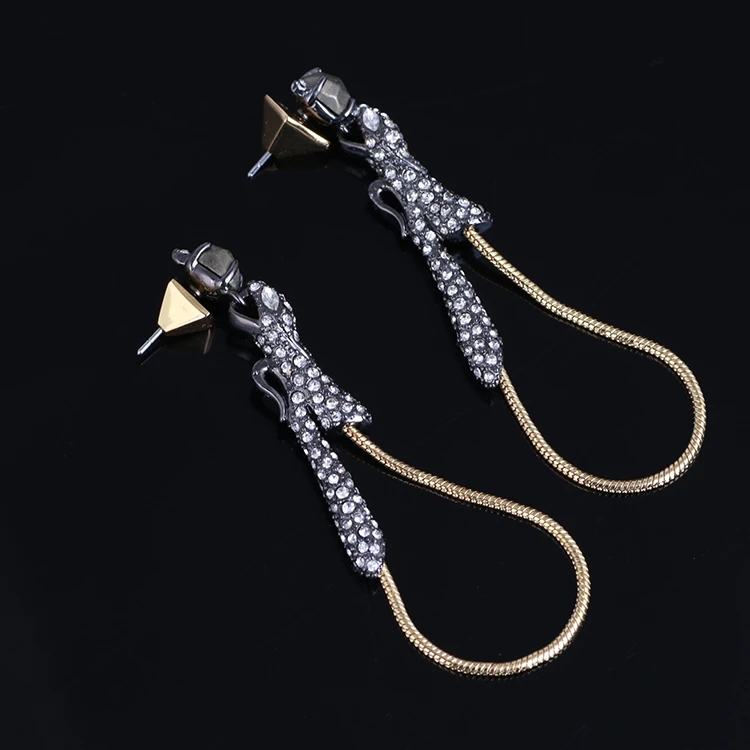 

European and American fashion snake-shaped design natural stone mysterious black personality creative ladies earrings