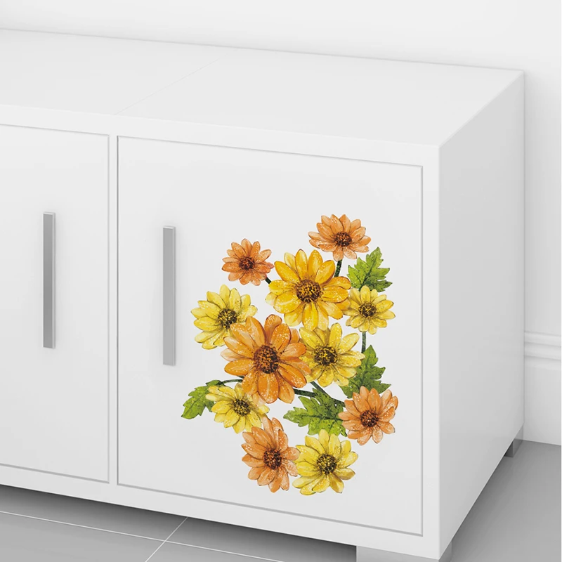 Chrysanthemum Wall Stickers For Toilet Bathroom Decoration Accessories Home Kitchen Room Cupboard PVC Decor Mural Wall Art Decal