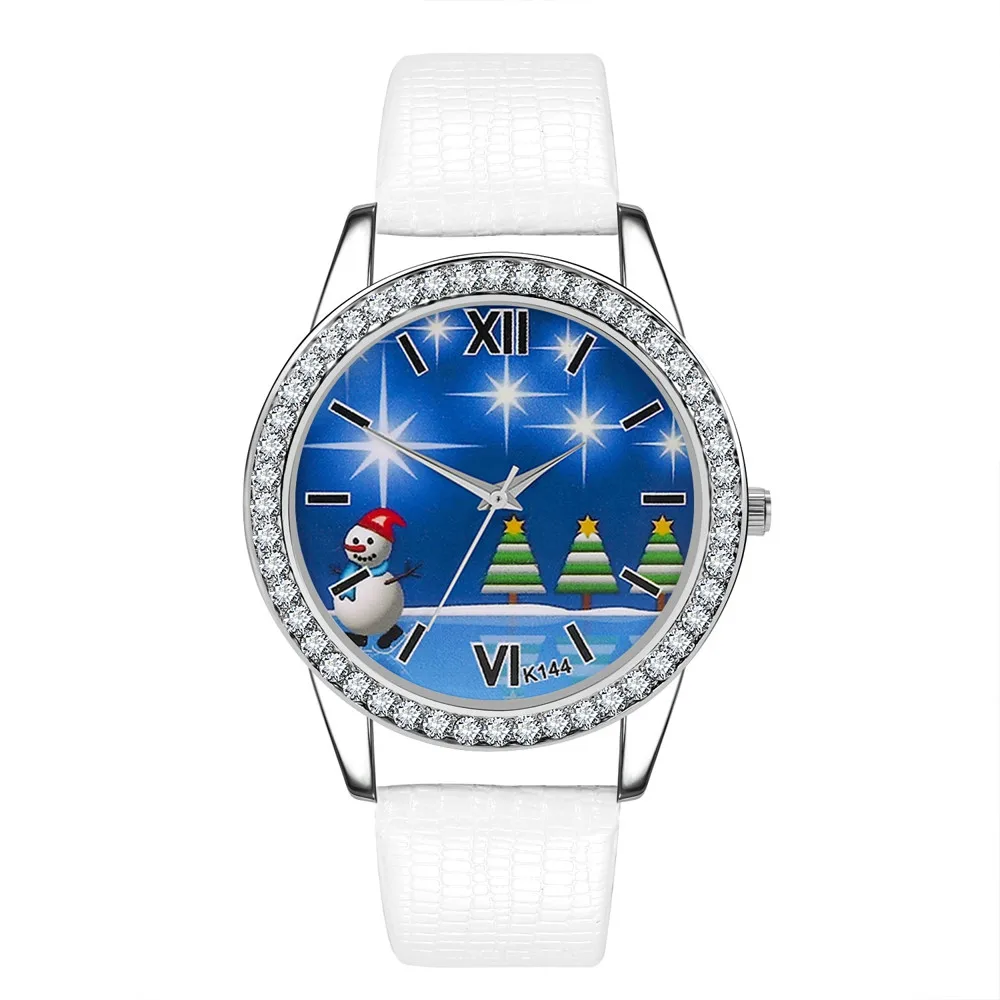 Christmas Blue dial leather belt analog quartz fashion wrist ladies Gift watch