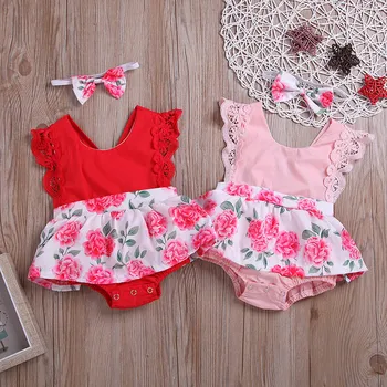 

2019 Summer Baby Girl Clothes Floral Lace Backless Romper Dress Headband Cute Baby Outfits For Newborn Infant Children Clothes