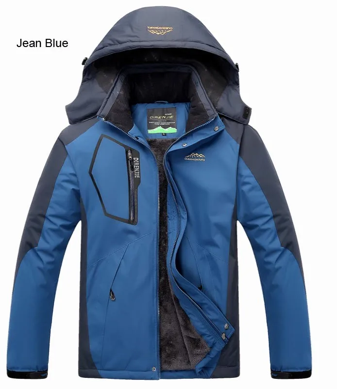 DIRENJIE треккинговые рыболовные Водонепроницаемые зимние походные лыжные альпинистские меховые уличные мужские альпинистские ветрозащитные куртки - Цвет: Jean blue