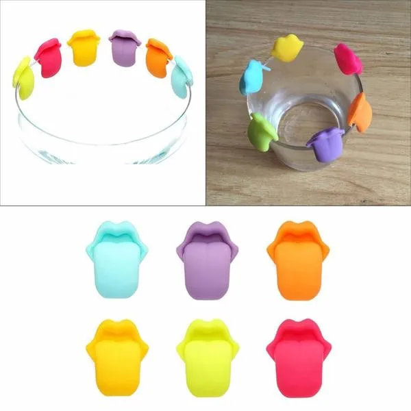 

6pcs/set Silicone Tongue Style Party Dedicated Suction Cup Wine Glass Label Wine Glasses Recognizer Marker Bar tool