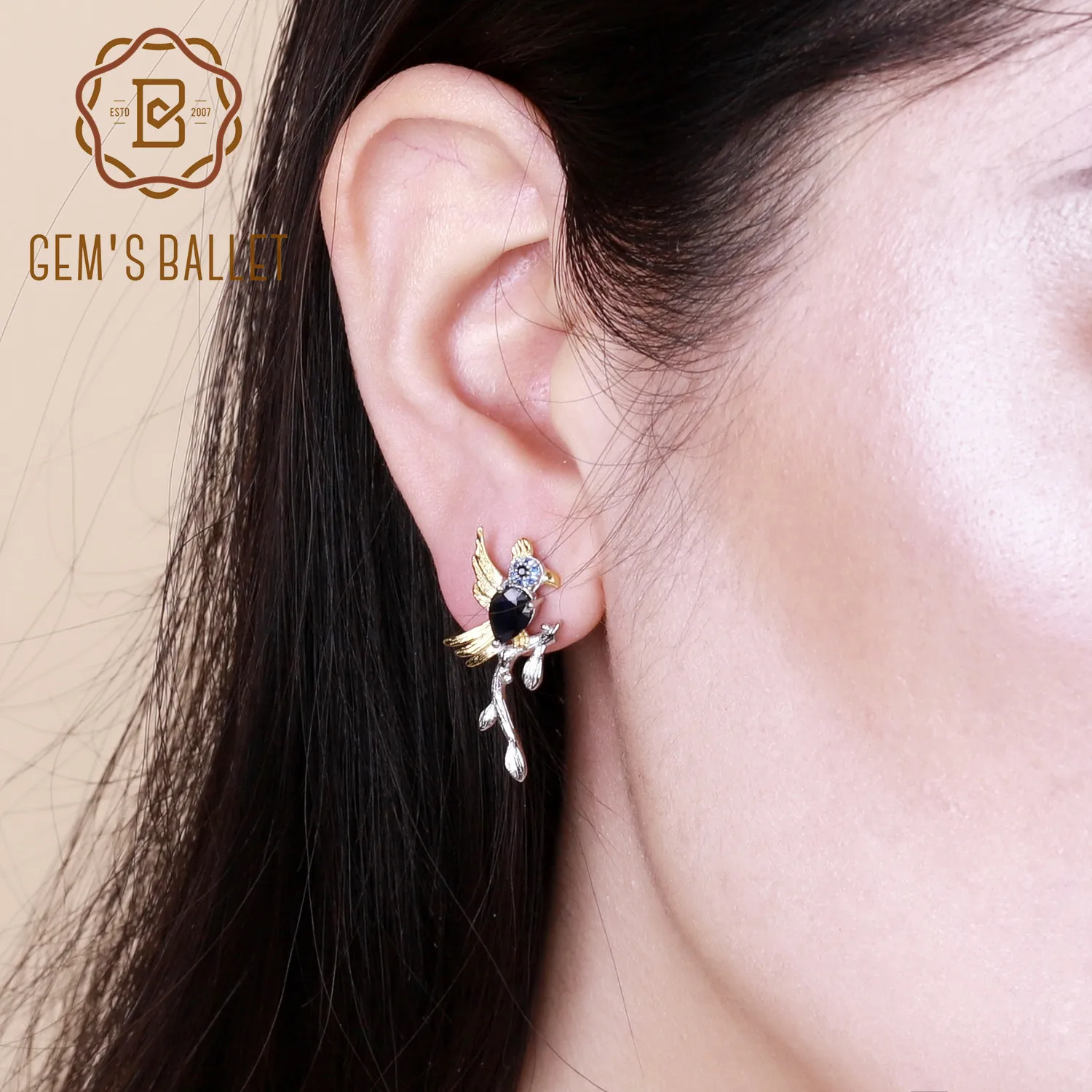 

GEM'S BALLET 1.30Ct Natural Sapphire Handmade Cute Bird Stud Earrings 925 Sterling Silver Gemstone Earrings for Women Wedding
