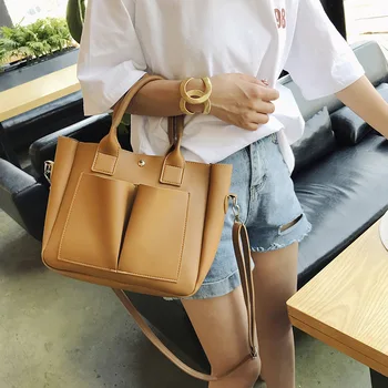 

Hot Sale New Pu Bag Simple Women's Leather Handbags Shoulder Bag Big Capacity Trunk Tote Ladies Crossbody Bags For Women