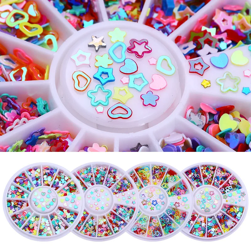 

AB Color Nail Sequins Nail Art 3D Decorations in Wheel Star Heart Flower Multi-color Glitter Paillettes Nail Decoration UV Gel