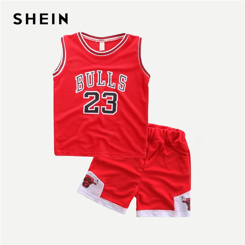 SHEIN Kiddie Red Toddler Boys Letter And Number Print Tee With Shorts 2019 Summer Sleeveless Striped Casual Children Suit Sets SHEIN Kiddie Red Toddler Boys Letter And Number Print Tee With Shorts 2019 Summer Sleeveless Striped Casual Children Suit Sets