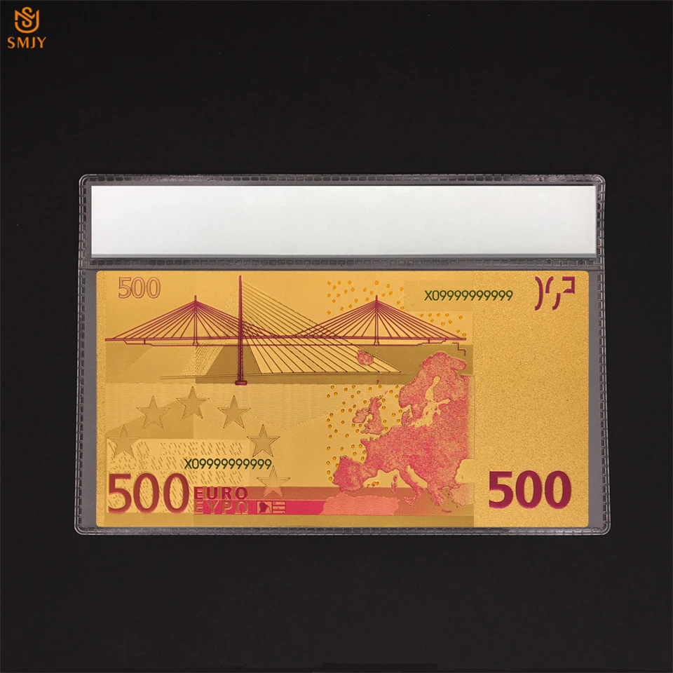 Золотая банкнота евро 500 Европейская позолоченная банкнота сувенирная коллекция банкнот с защитой рукава