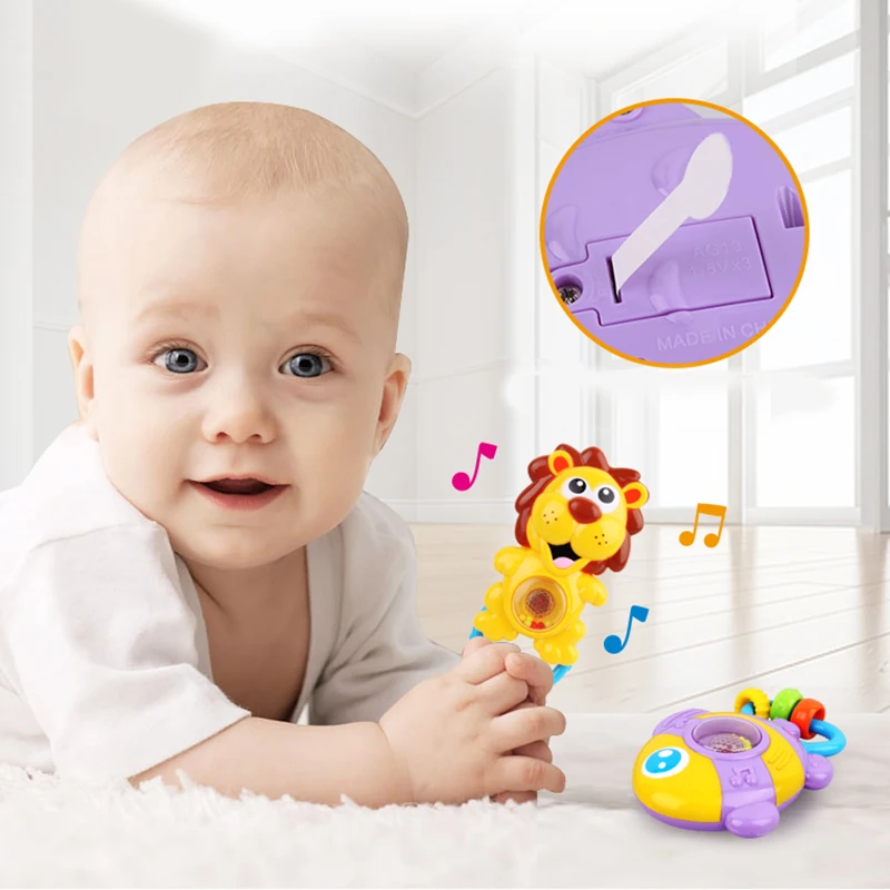 Lion Cow Rattles Teethers Baby Toys 0-12 Months Educational Toys Cartoon Animal Mobile For Baby Cribs Mobile Phone Toy