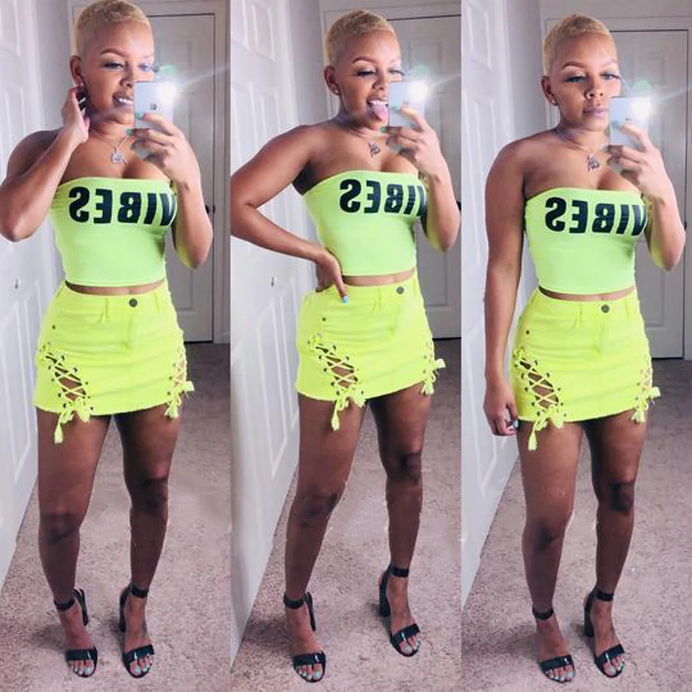 

BKLD New Sexy Women High Waist Hollow Out Bandage Lace Up Skirts Bodycon Party Short Mini Skirts Harajuku Streetwear Neon Skirts