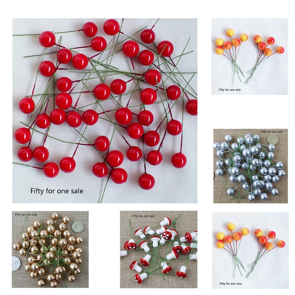 

50PCS/Bag Christmas Artificial Holly Berries 15mm Xmas Wreaths Decor Supplies