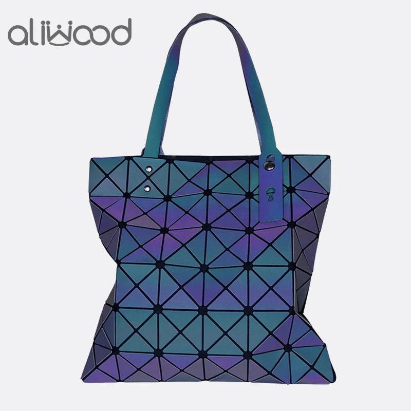 

aliwood Brand Women's Shoulder bag Geometric Lingge Luminous Handbag Female Fold Tote Large Capacity Leather Shopping Bag Bolsas