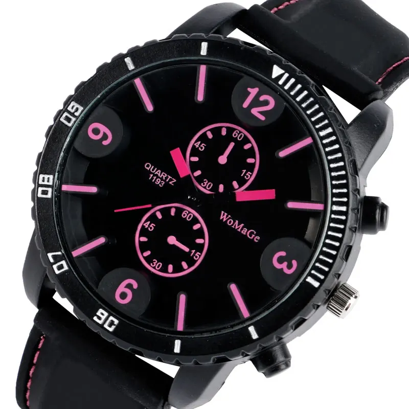 

Women Sport Wrist Watch Simple Army 3D Dial Display Casual Trendy Big Size Steel Case Silicone Rubber Band Strap Montre Femme