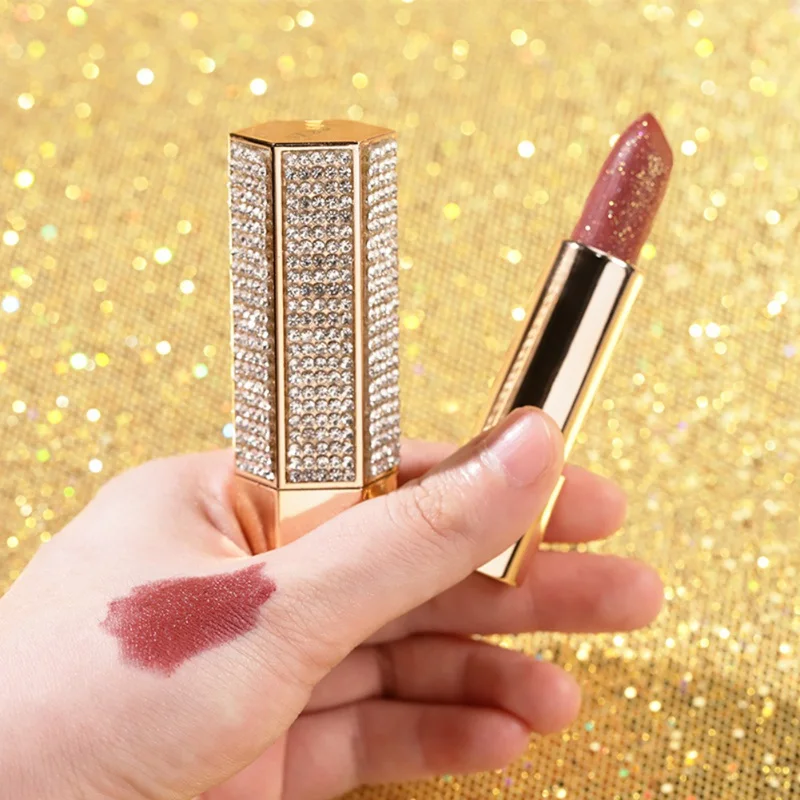 

Moisturizing Glitter Lipstick Make-Up Diamond Gold Tube Lipstick Waterproof Long-Lasting Shimmer Lipstick