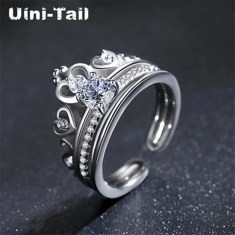 Uini-Tail Hot New 925 Argento Tibetano One More Wear Two In One Crown Micro-Inset Ring Ring Personalità Creativa Fashion Ring
