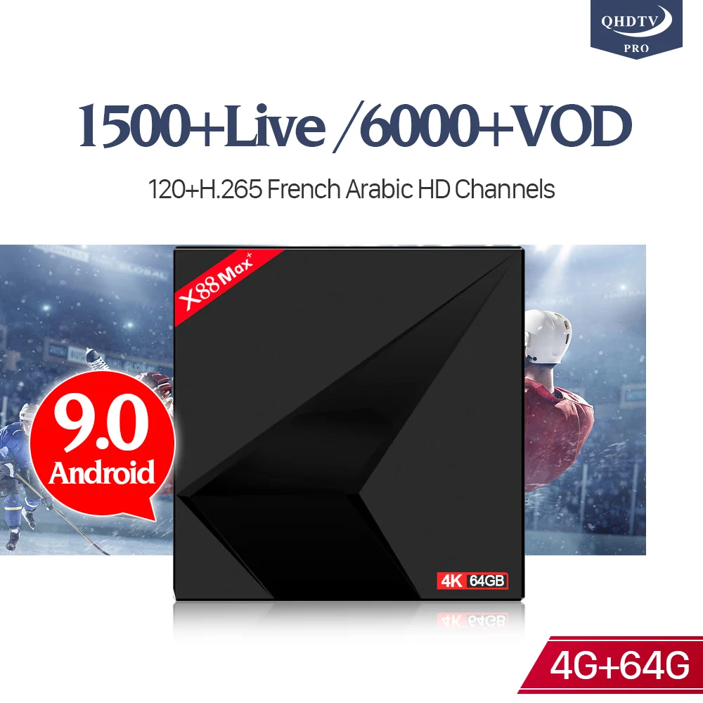 

X88 MAX Android 9.0 TV Box French Arabic IPTV Subscription H.265 1 Year QHDTV PRO RK3328 4GB 64GB BT4.0 Belgium Morocco IPTV Box