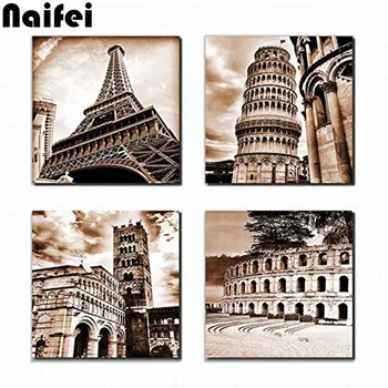 

diamond embroidery Famous Building-4 Pieces Tower Leaning Tower Roman Colosseum Brown 5d diamond painting full mosaic 3d picture