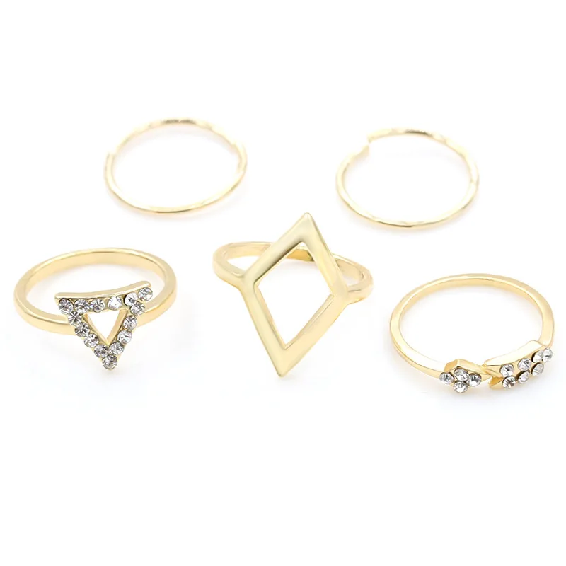 

Fashion Crystal Arrow Hollow Triangle Shape Double Single Rings for Women Golden Silver Ring 5 pcs/set