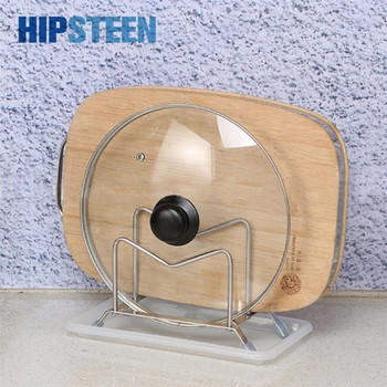

HIPSTEEN Stainless Steel Pot Cover Rack with Water Tray Durable Kitchen Chopping Board Storage Shelf-Silver + Transparent White