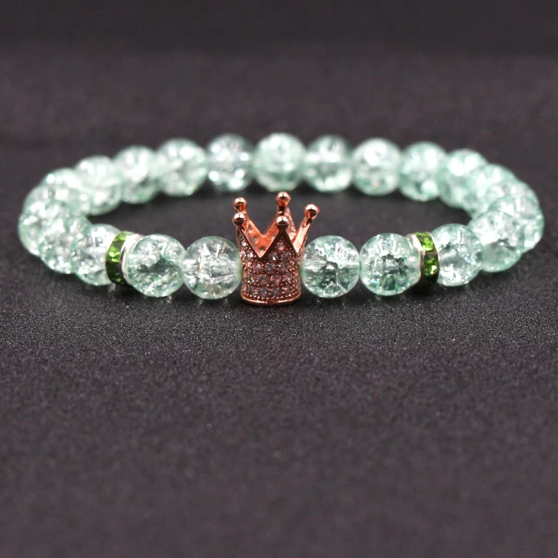 

Foreign Trade Bracelet Green Crystal Green Explosion Crystal Bracelet Bead Bracelet Micro Inlay Crown DIY Handmade Jewelry