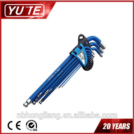 

Wholesale Yute 6sets/lot 9pcs Extra Long Arm Allen Hex Key Wrench Set Ball Point Key Set Ball Ended Key Set with color coating
