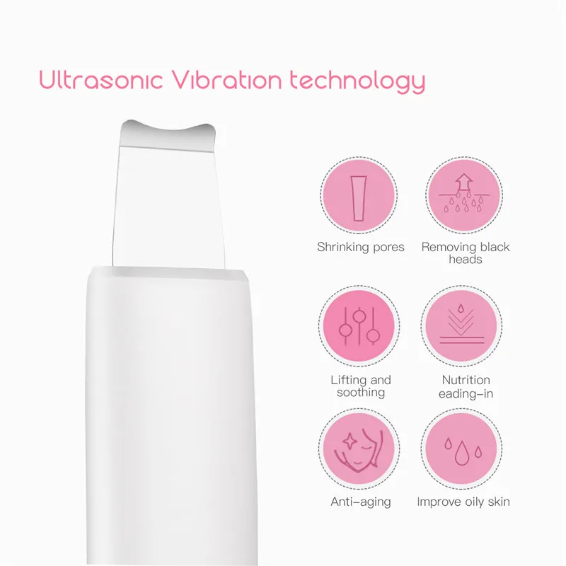  Ultrasonic Skin Scrubber Massager Face Lift Wrinkle Remover Facial Deep Cleaning Spatula Beauty Ins