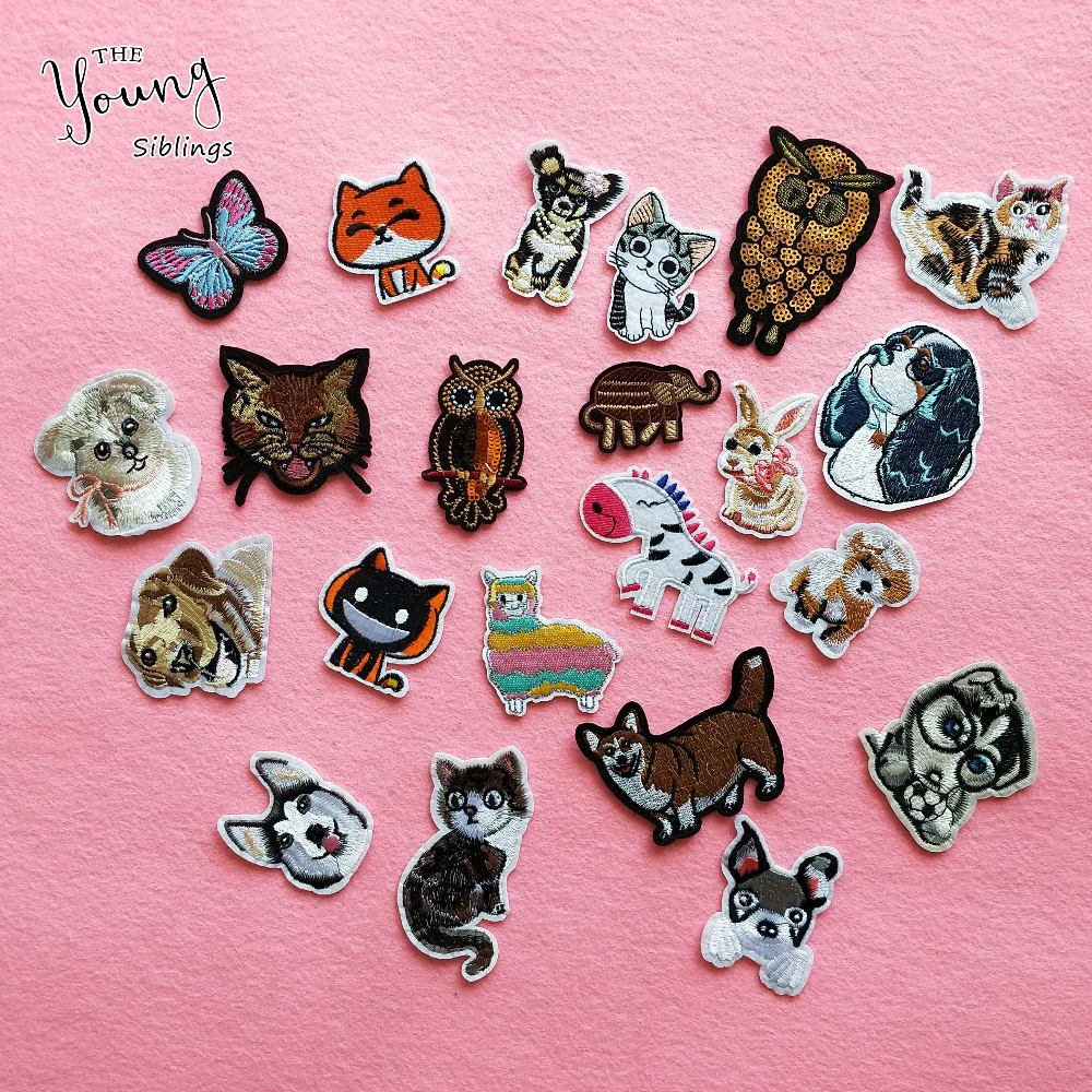 new arrive Sewing cartoon Animals cat dog butterfly patches iron on clothing Embroidery Fabric Badges Stickers DIY accessory