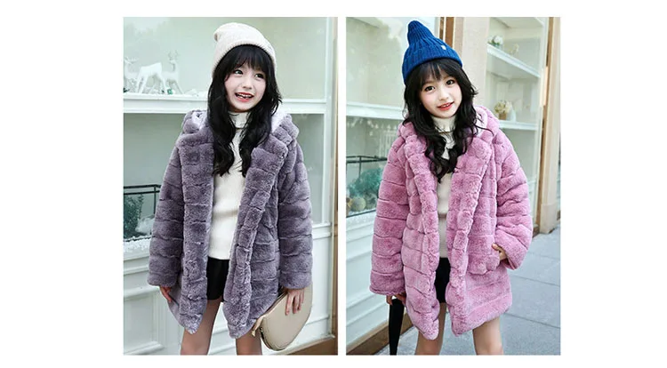 faux fur winter jackets girls hooded long cotton padded parkas fur little teens girls winter coats and jackets pink grey children  (3)