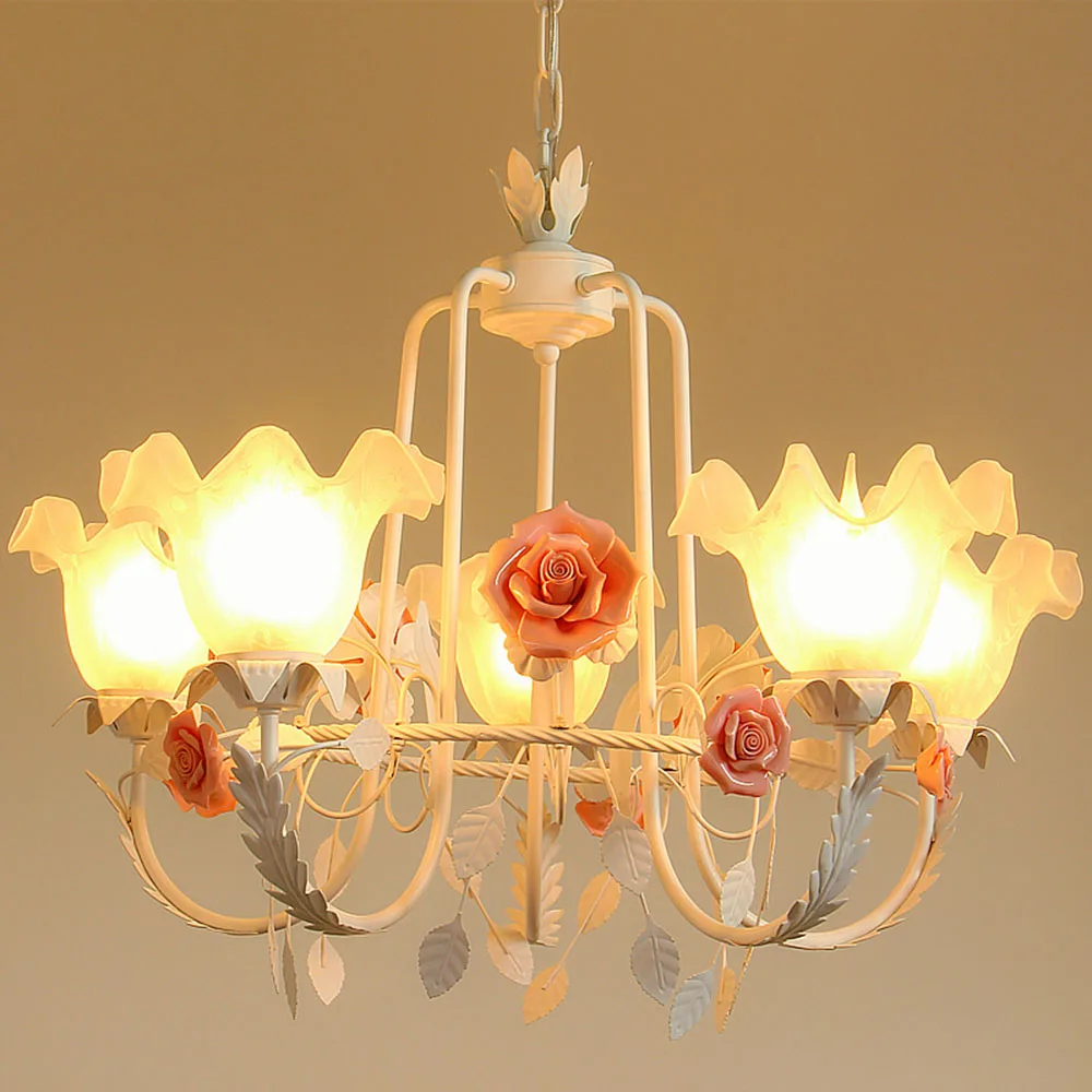 

Loft Style Chandelier Led Pink Wrought Iron Chandeliers 110-220v Chinese Pink Garden Flower Light Luminaria