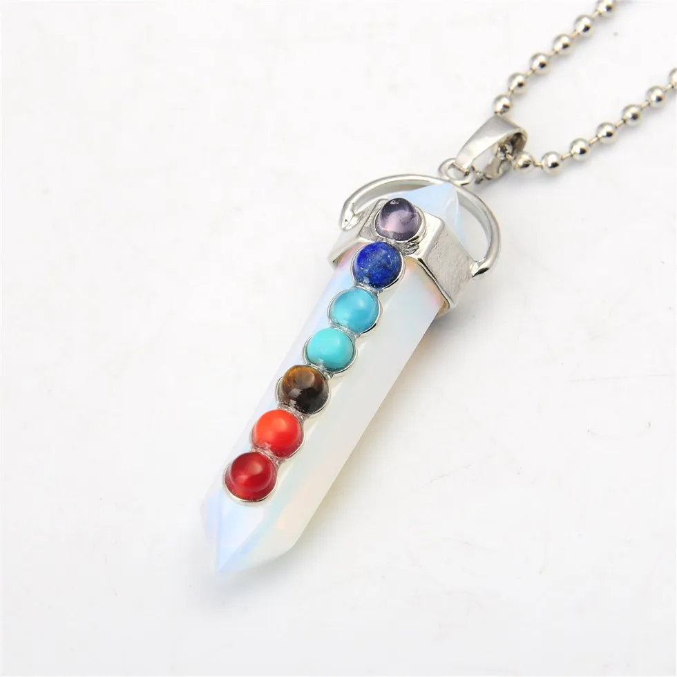 Popular Natural Round Gem Stone Beads 7 Chakra Necklace Pendants Sword Pendulum Charms Healing Reiki Woman Men Yoga Jewellery|Подвески| |