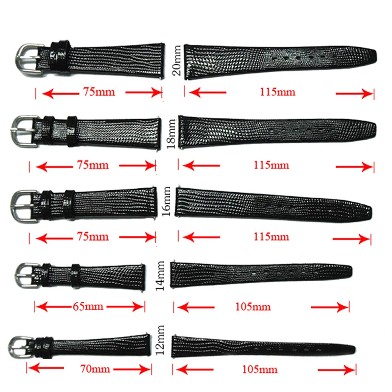 

YQI 12mm 14mm 16mm 18mm 20mm Watch Strap Lizard Calf Genuine Leather Watchband Thin Soft Black Watch Band For Woman Man watches