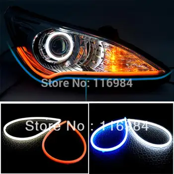 

2PCS X 30cm DIY White+Amber Flexible Strip Turn Signal Tube Angel Eye DRL LED Daytime Running Head Headlight Light