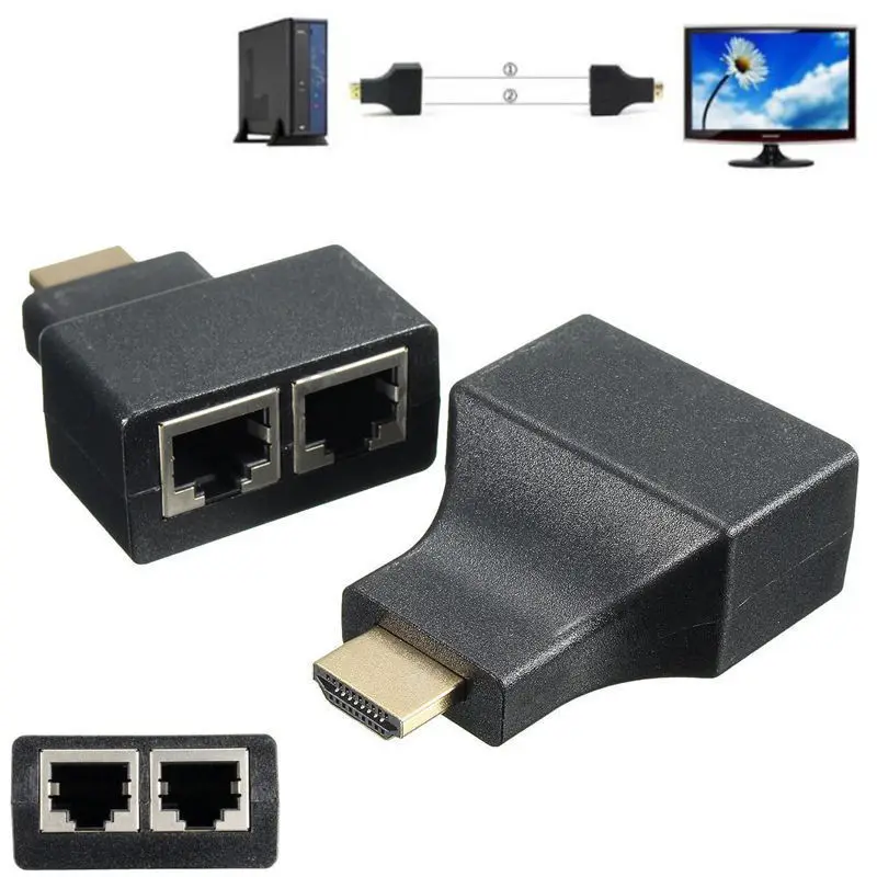 

1PCS 1080p HD 3D HDMI Over RJ45 CAT5e CAT6 UTP LAN Ethernet Balun Extender Repeater, HDMI dual cable extender 30 meters UM