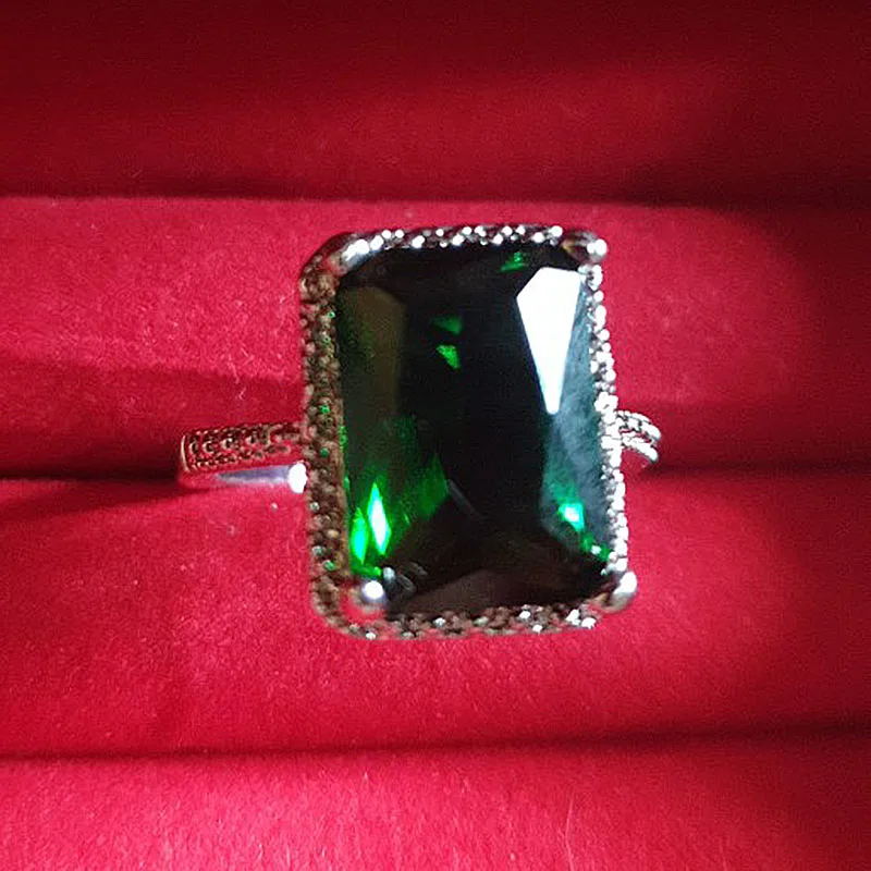 Винтажное темное кольцо с зеленым камнем для женщин, свадебный подарок, серебряные кольца принцессы, роскошные ювелирные изделия, Bague Femme Man Anillos Mujer O3C146