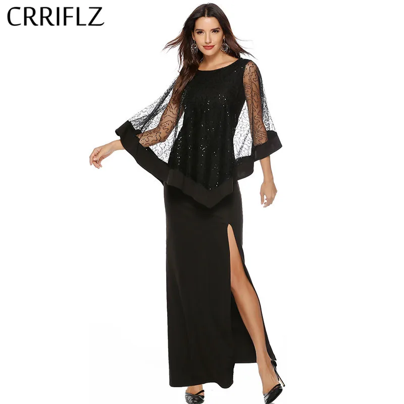 

Women's Fashion Sequins Patchwork Empire Slim Long Dress CRRIFLZ 2019 New Spring Summer Collection Office Lady