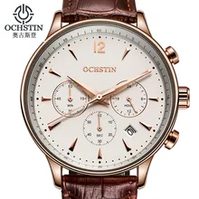 2016 OCHSTIN Men Sport Top Brand Luxury Leather Quartz Watch Men’s Fashion Casual Big Dial Date Wristwatch reloj hombre