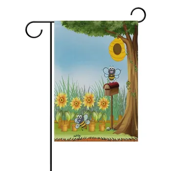 

Summer Spring Garden Yard Flag 12 x 18 Inch Sunflower Four Bee Tree Hive Welcome Home House Flags Polyester Banner