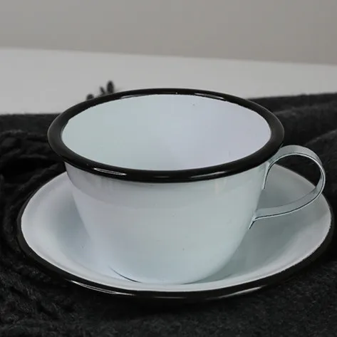 Винтажная эмалированная чашка кофейное чайное блюдце наборы белая посуда для напитков