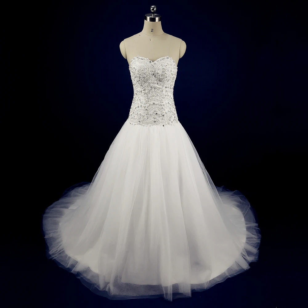 Real Photo Lace Wedding Gowns Mermaid Strapless Bruidsjurken Beads