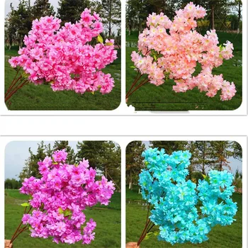 

Fake Cherry Blossom Flower Branch Begonia Sakura Tree Stem Beauty Cherry with Green Leaf 100cm Long 6 Colors available