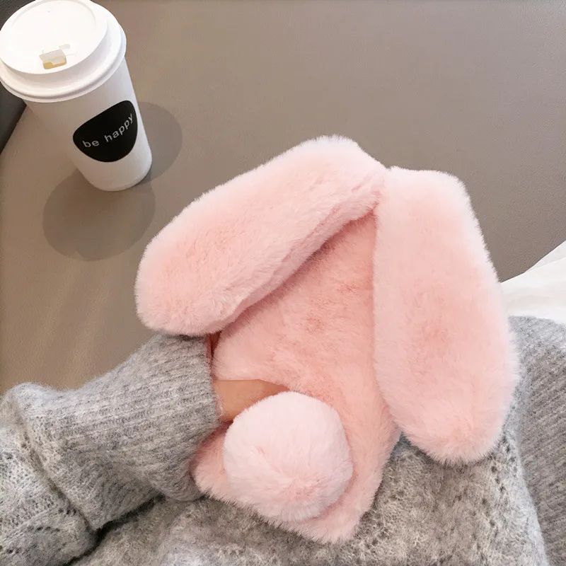 For Huawei P40 Pro Plus Lite E P30 P20 Bling Plush Bunny Phone Case Cute Fluffy Rabbit Hair Fur Cover Honor V20 20 V30 30S | Мобильные