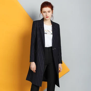 

Blazers 2020 Spring New Casual Women Suit Temperament Stripes Medium long High quality Fashion Women Suit NUW442