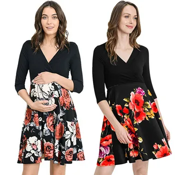 

PUDCOCO Women Pregnancy Maternity Clothings Summer Half Sleeve Floral Print Nursing Breastfeeding Dress