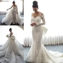 Русалка с длинным рукавом свадебное платье Кружева Аппликации сад страна церковь невесты свадебное платье на заказ большие размеры
