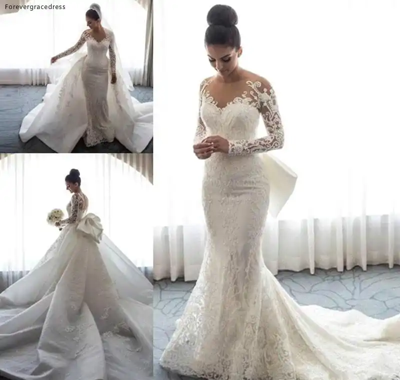 Vestido De Novia De Manga Larga De Sirena Apliques De Encaje Para Jardin Iglesia Novia Vestido De Novia Hecho A Medida De Talla Grande Aliexpress