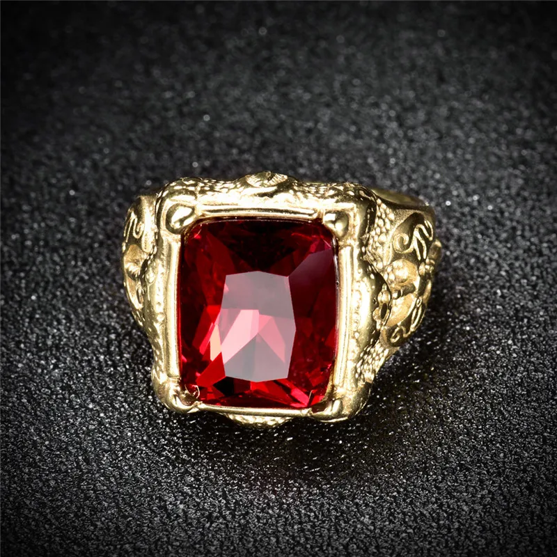 Мужское кольцо XIAGAO золотого цвета с красным квадратным камнем из титановой нержавеющей стали, мужское кольцо, модное мужское кольцо с крестом для мальчика XGBR165