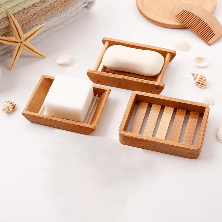 الصابون حاوية علب منظمة خشبية صحن الصابون حامل صينية تخزين الرف المنزل الحمام اليدوية الطبيعية الخيزران استنزاف الصابون مربع