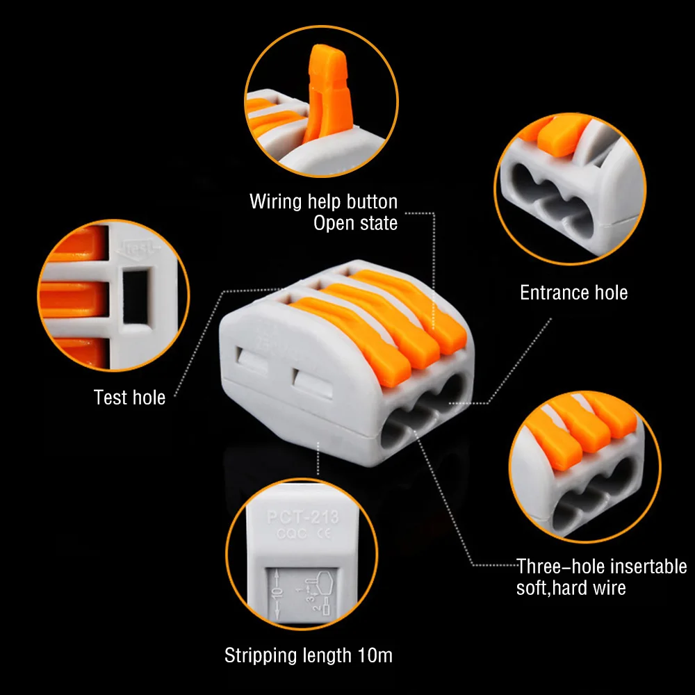 10 шт. многоразовый пружинный обжимной рычаг клеммный блок электрический кабель соединитель провода Terminales Electricos провода разъемы 3Way Pin