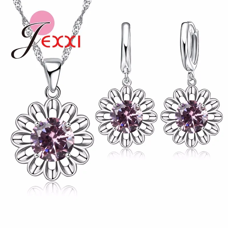 Высокое качество 8 цветов 925 серебро цветок ювелирный набор для женщин кристалл кулон ожерелье серьги Weddingg горячая распродажа