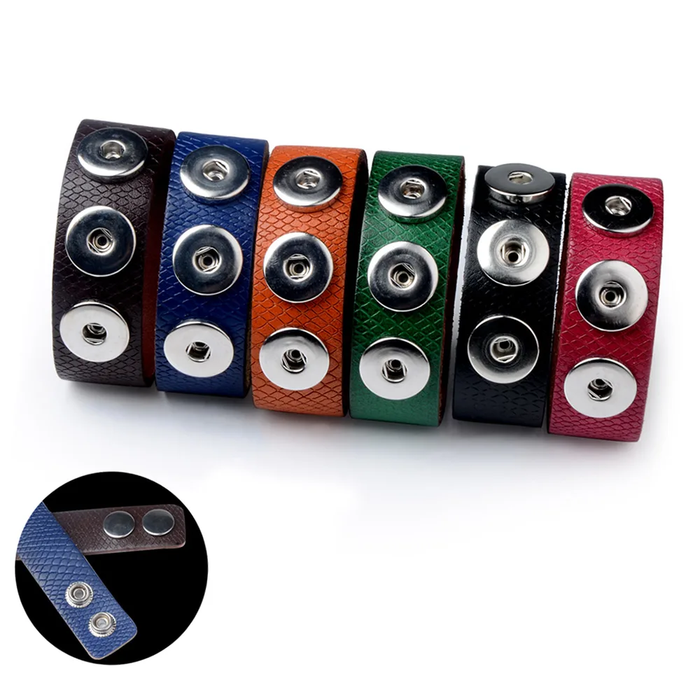 

New Design DIY Changeable Various Colors 3Snap Buttons Leather Bracelet For Making Fashion Jewelry