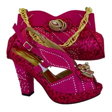 MM1016 Fuchsia Fashionable lady high heel shoes perfect matching with handbag African shoes and bag sets for party dress